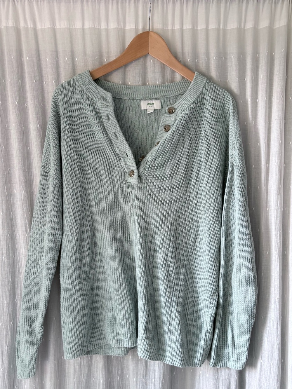 aerie Sage Green V-Neck Button Henley Sweater